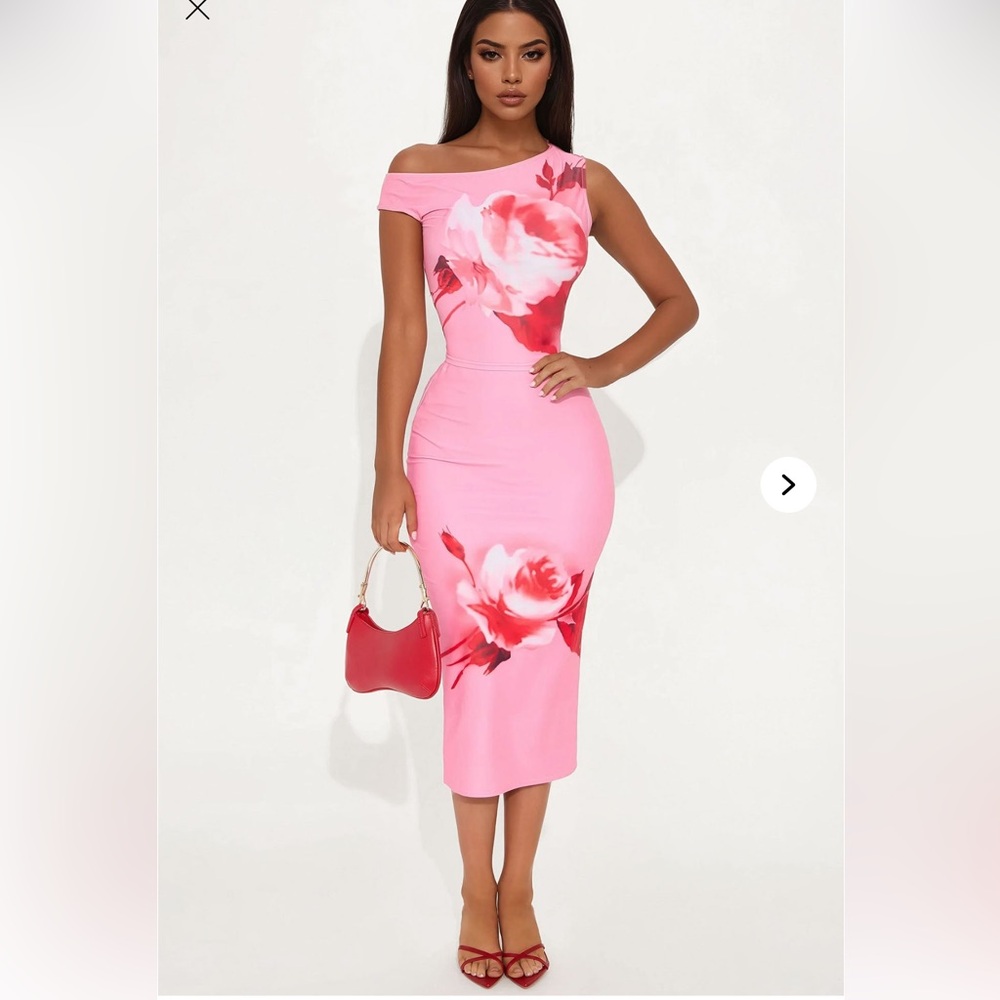 Fashion Nova Pink Red Asymmetrical Bodycon Dress
